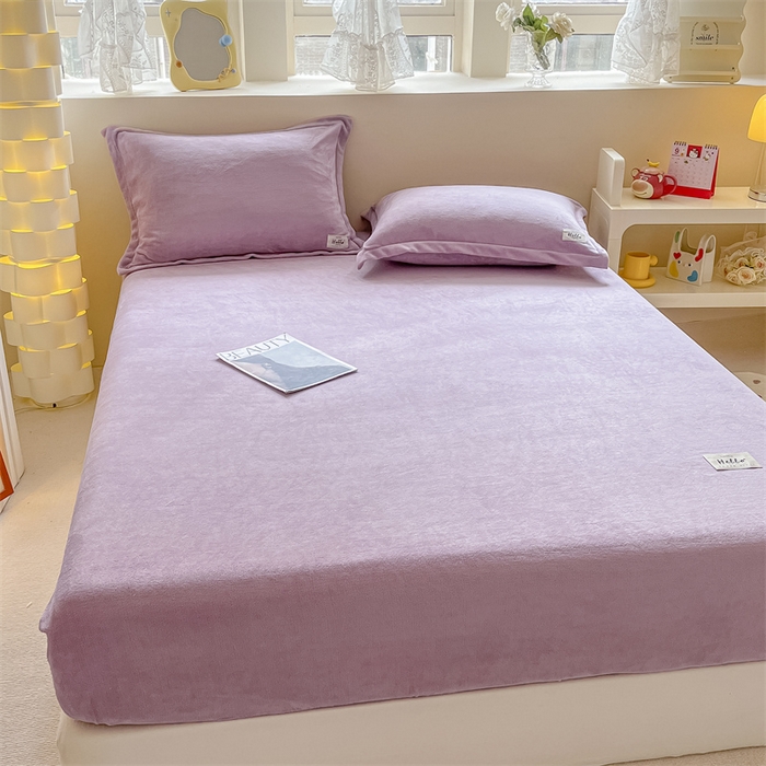 91家纺网 家纺一手货源 找家纺 857 2024新款纯色保暖高克重牛奶绒床笠 床笠-薰衣草紫