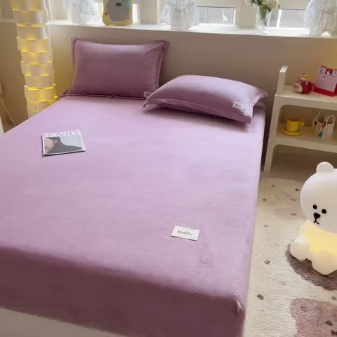 91家纺网 家纺一手货源 找家纺 857 2024新款纯色保暖高克重牛奶绒床笠 床笠-薰衣草紫
