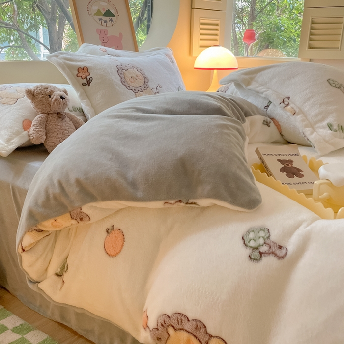 91家纺网 家纺一手货源 找家纺 慕尚家纺 2025新款高克重印花雪花绒四件套 幸运狮