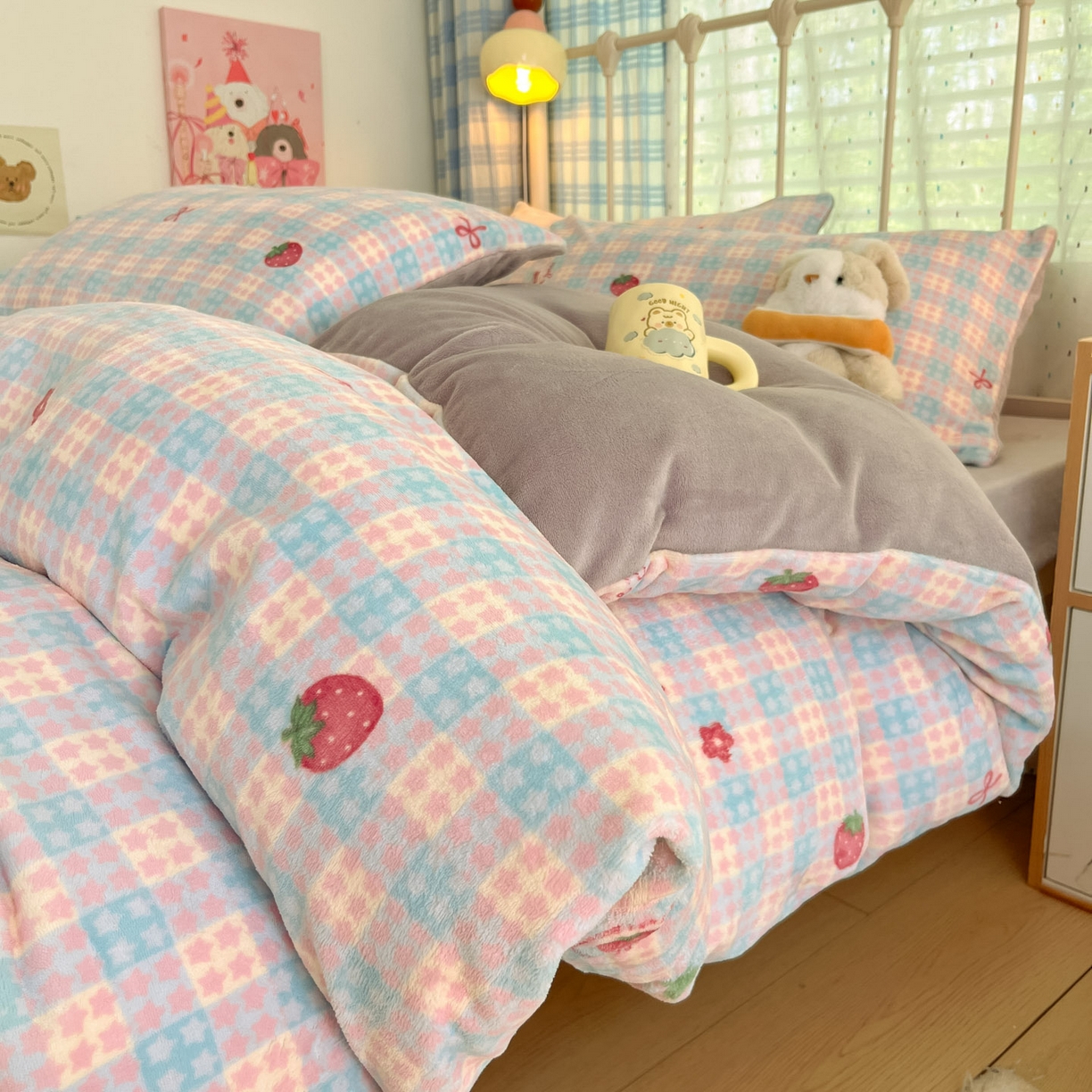 91家纺网 家纺一手货源 找家纺 （总）澜妃 2025新款软fufu加厚牛奶绒学生宿舍床三件套上下铺三件套-学生床