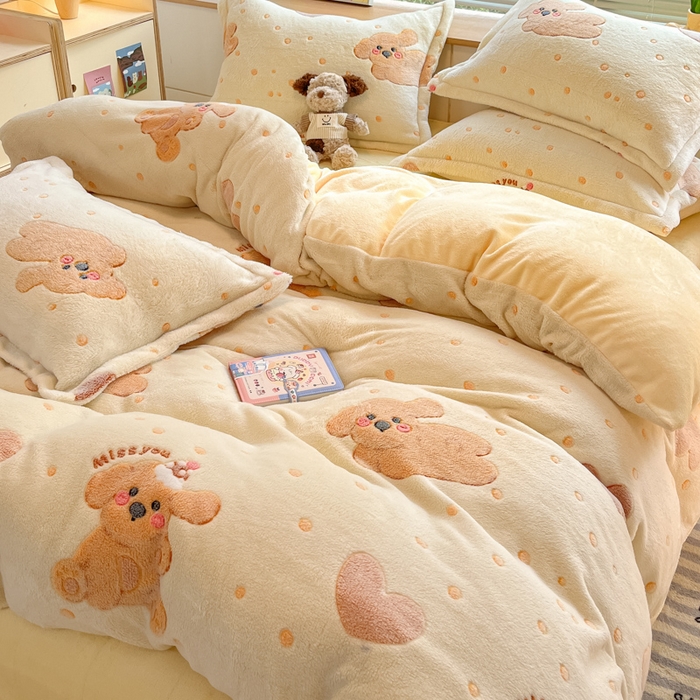 91家纺网 家纺一手货源 找家纺 慕尚家纺 2025新款高克重印花雪花绒被套单件 辛巴狗