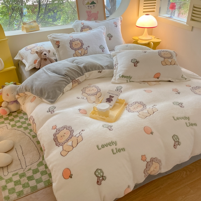 91家纺网 家纺一手货源 找家纺 慕尚家纺 2025新款高克重印花雪花绒被套单件 幸运狮