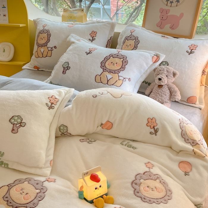 91家纺网 家纺一手货源 找家纺 慕尚家纺 2025新款高克重印花雪花绒被套单件 幸运狮