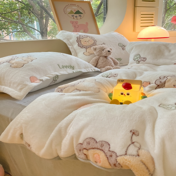 91家纺网 家纺一手货源 找家纺 慕尚家纺 2025新款高克重印花雪花绒被套单件 幸运狮