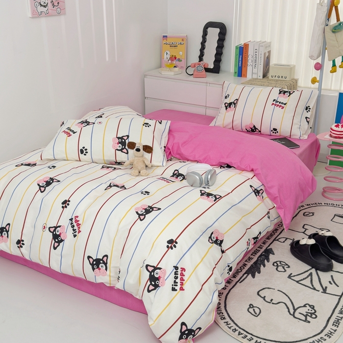 91家纺网 家纺一手货源 找家纺 朵希曼 2026新款全棉印花小清新系列四件套 法豆