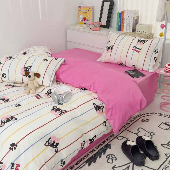 91家纺网 家纺一手货源 找家纺 朵希曼 2026新款全棉印花小清新系列四件套 法豆