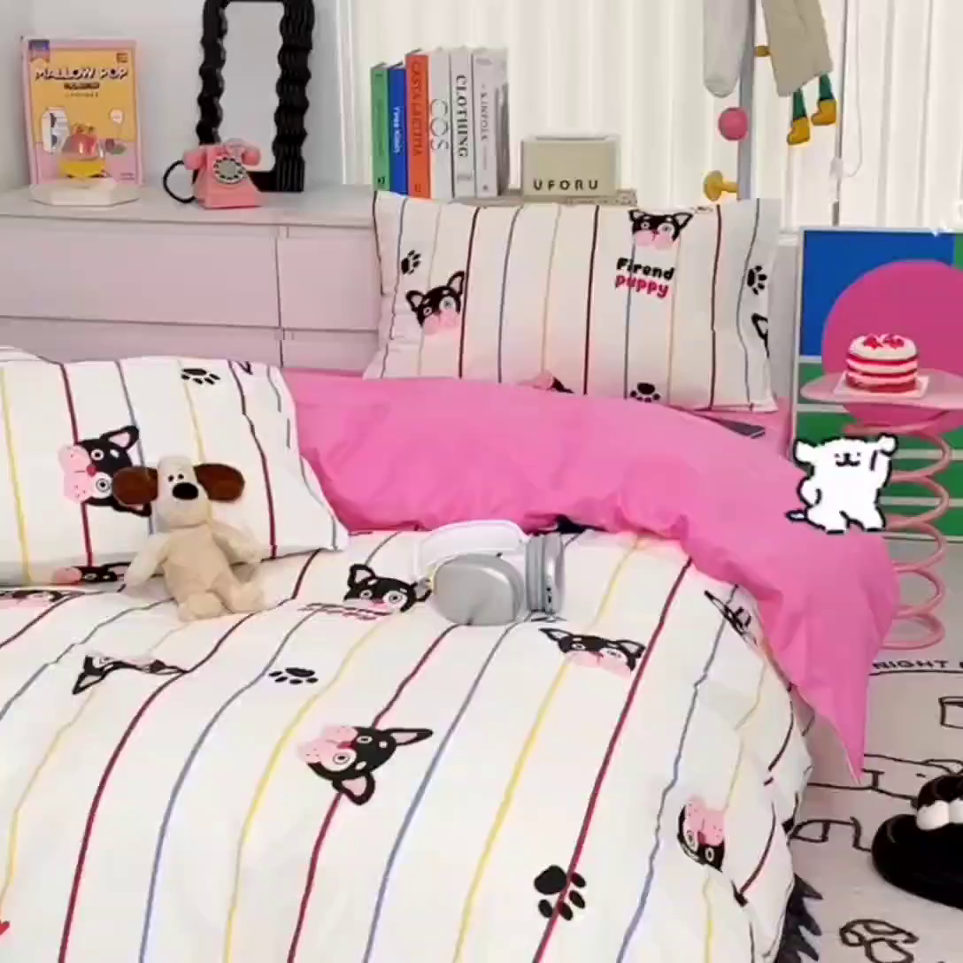 91家纺网 家纺一手货源 找家纺 朵希曼 2026新款全棉印花小清新系列四件套 法豆