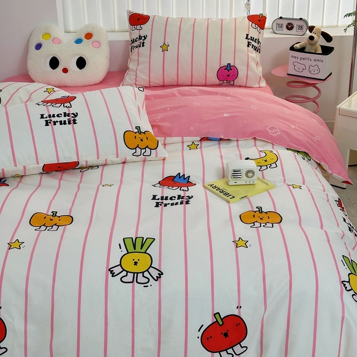 91家纺网 家纺一手货源 找家纺 朵希曼 2026新款全棉印花小清新系列四件套 果蔬-红