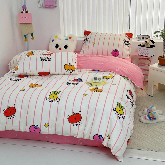 91家纺网 家纺一手货源 找家纺 朵希曼 2026新款全棉印花小清新系列四件套 果蔬-红