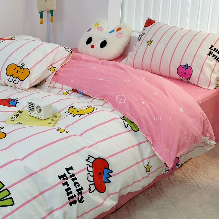 91家纺网 家纺一手货源 找家纺 朵希曼 2026新款全棉印花小清新系列四件套 果蔬-红