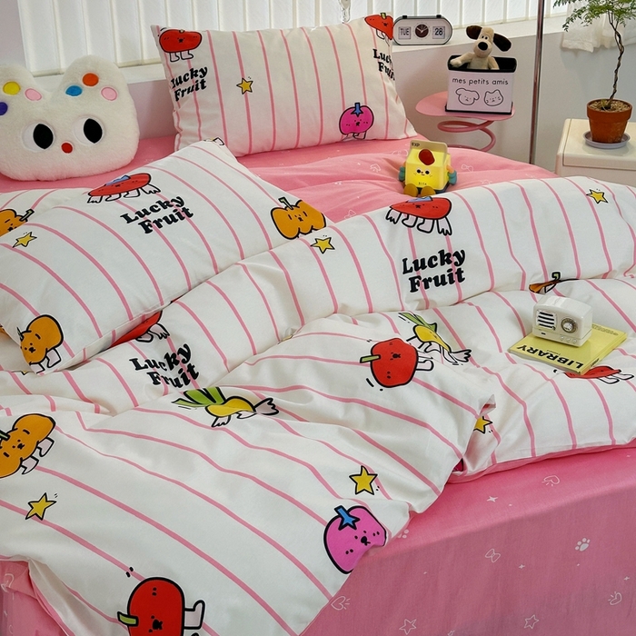 91家纺网 家纺一手货源 找家纺 朵希曼 2026新款全棉印花小清新系列四件套 果蔬-红