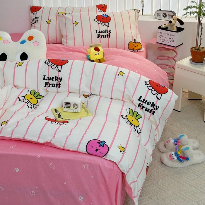 91家纺网 家纺一手货源 找家纺 朵希曼 2026新款全棉印花小清新系列四件套 果蔬-红