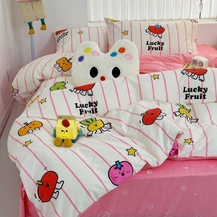 91家纺网 家纺一手货源 找家纺 朵希曼 2026新款全棉印花小清新系列四件套 果蔬-红