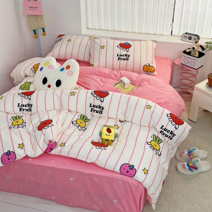 91家纺网 家纺一手货源 找家纺 朵希曼 2026新款全棉印花小清新系列四件套 果蔬-红