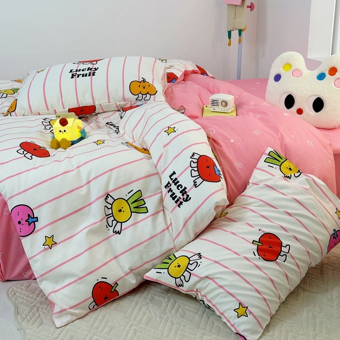 91家纺网 家纺一手货源 找家纺 朵希曼 2026新款全棉印花小清新系列四件套 果蔬-红