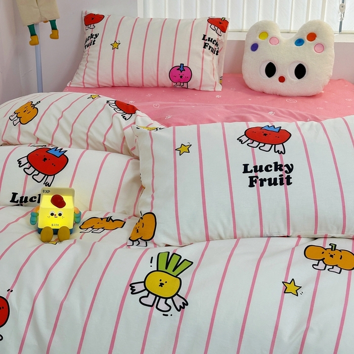 91家纺网 家纺一手货源 找家纺 朵希曼 2026新款全棉印花小清新系列四件套 果蔬-红