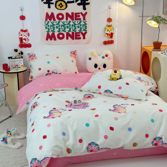 91家纺网 家纺一手货源 找家纺 朵希曼 2026新款全棉印花小清新系列四件套 七彩龙