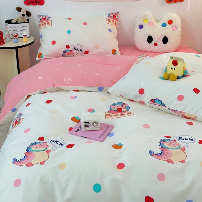 91家纺网 家纺一手货源 找家纺 朵希曼 2026新款全棉印花小清新系列四件套 七彩龙