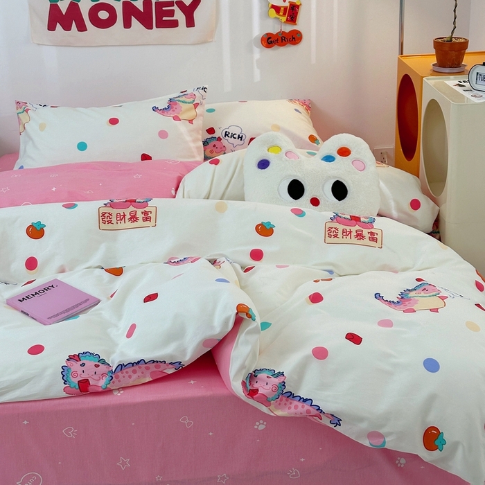 91家纺网 家纺一手货源 找家纺 朵希曼 2026新款全棉印花小清新系列四件套 七彩龙