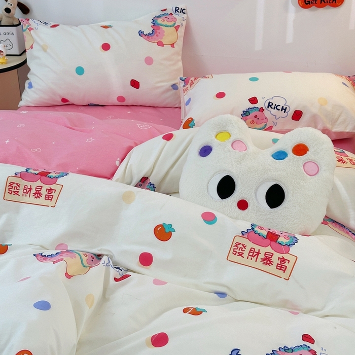 91家纺网 家纺一手货源 找家纺 朵希曼 2026新款全棉印花小清新系列四件套 七彩龙