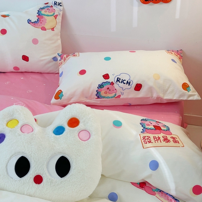 91家纺网 家纺一手货源 找家纺 朵希曼 2026新款全棉印花小清新系列四件套 七彩龙