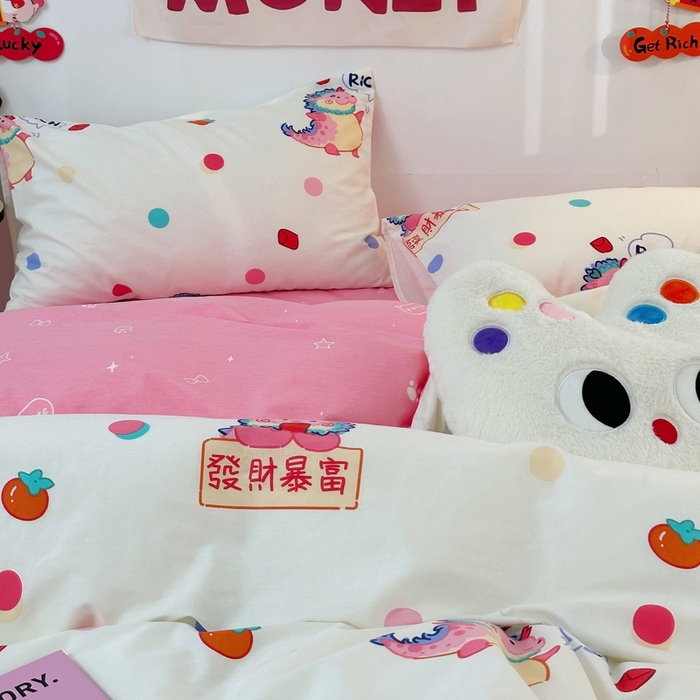 91家纺网 家纺一手货源 找家纺 朵希曼 2026新款全棉印花小清新系列四件套 七彩龙