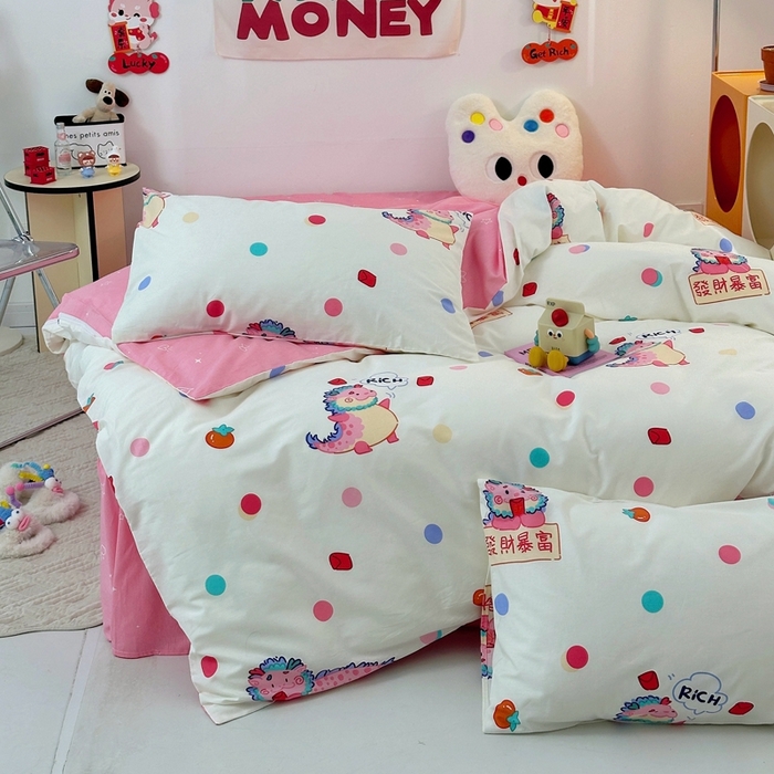 91家纺网 家纺一手货源 找家纺 朵希曼 2026新款全棉印花小清新系列四件套 七彩龙