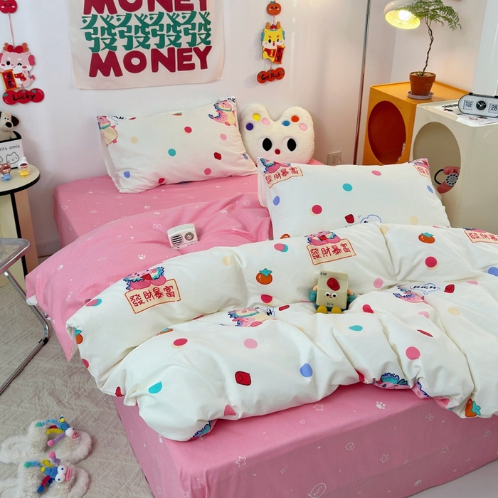 91家纺网 家纺一手货源 找家纺 朵希曼 2026新款全棉印花小清新系列四件套 七彩龙