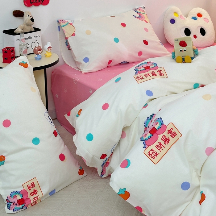 91家纺网 家纺一手货源 找家纺 朵希曼 2026新款全棉印花小清新系列四件套 七彩龙