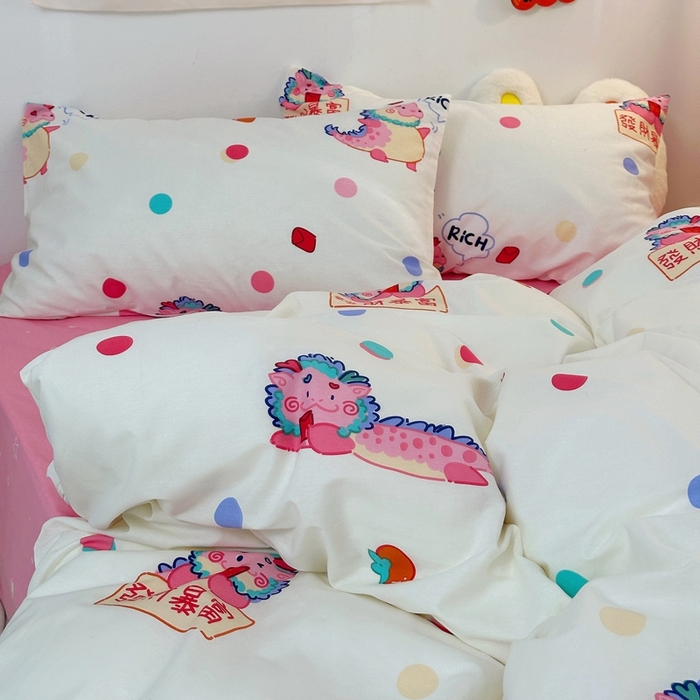 91家纺网 家纺一手货源 找家纺 朵希曼 2026新款全棉印花小清新系列四件套 七彩龙