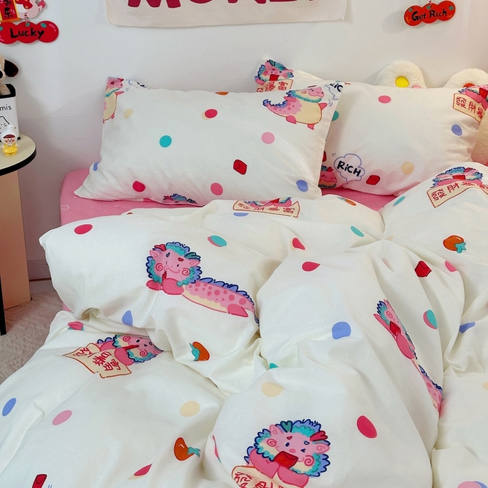 91家纺网 家纺一手货源 找家纺 朵希曼 2026新款全棉印花小清新系列四件套 七彩龙