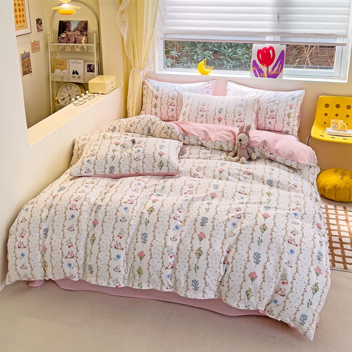 91家纺网 家纺一手货源 找家纺 朵希曼 2026新款全棉印花小清新系列四件套 枝间梦