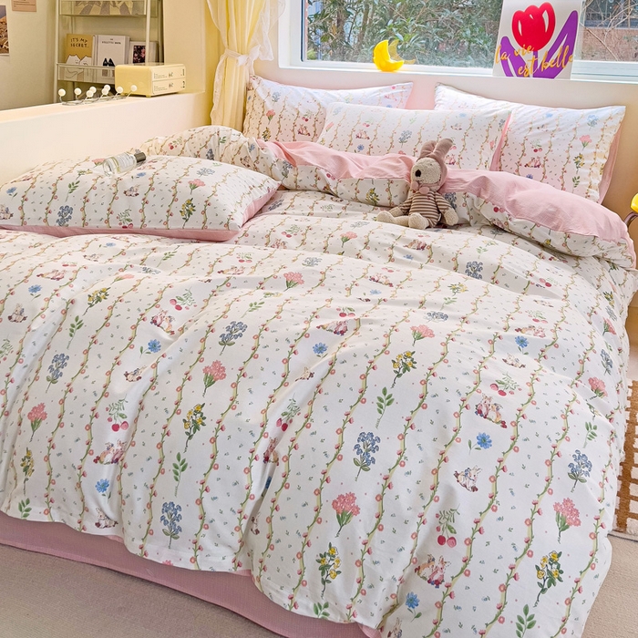 91家纺网 家纺一手货源 找家纺 朵希曼 2026新款全棉印花小清新系列四件套 枝间梦