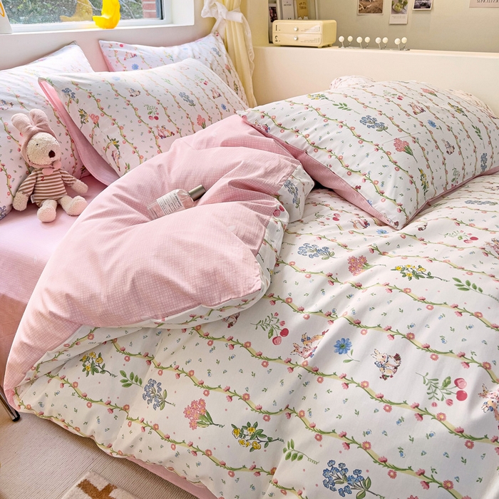 91家纺网 家纺一手货源 找家纺 朵希曼 2026新款全棉印花小清新系列四件套 枝间梦