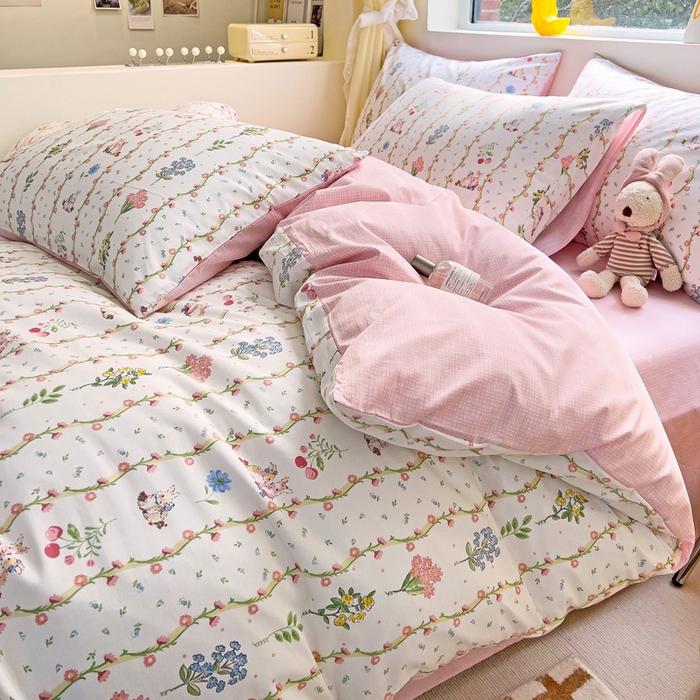 91家纺网 家纺一手货源 找家纺 朵希曼 2026新款全棉印花小清新系列四件套 枝间梦