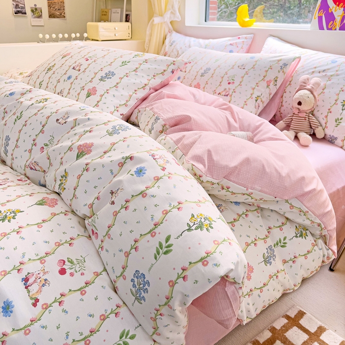 91家纺网 家纺一手货源 找家纺 朵希曼 2026新款全棉印花小清新系列四件套 枝间梦