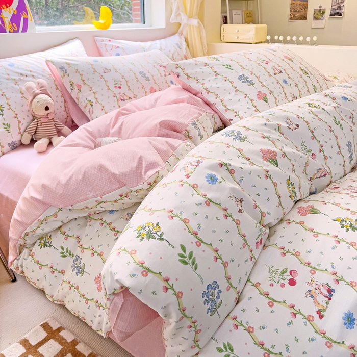 91家纺网 家纺一手货源 找家纺 朵希曼 2026新款全棉印花小清新系列四件套 枝间梦