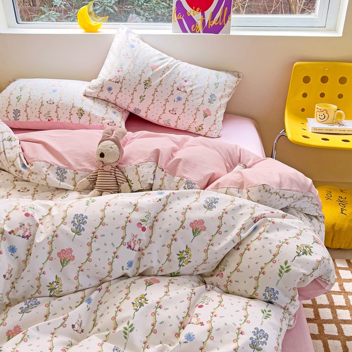 91家纺网 家纺一手货源 找家纺 朵希曼 2026新款全棉印花小清新系列四件套 枝间梦