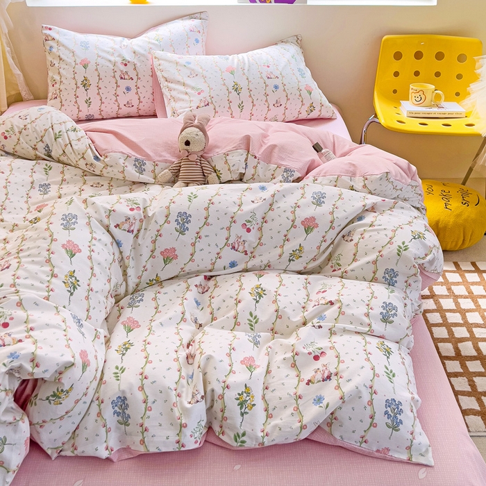 91家纺网 家纺一手货源 找家纺 朵希曼 2026新款全棉印花小清新系列四件套 枝间梦