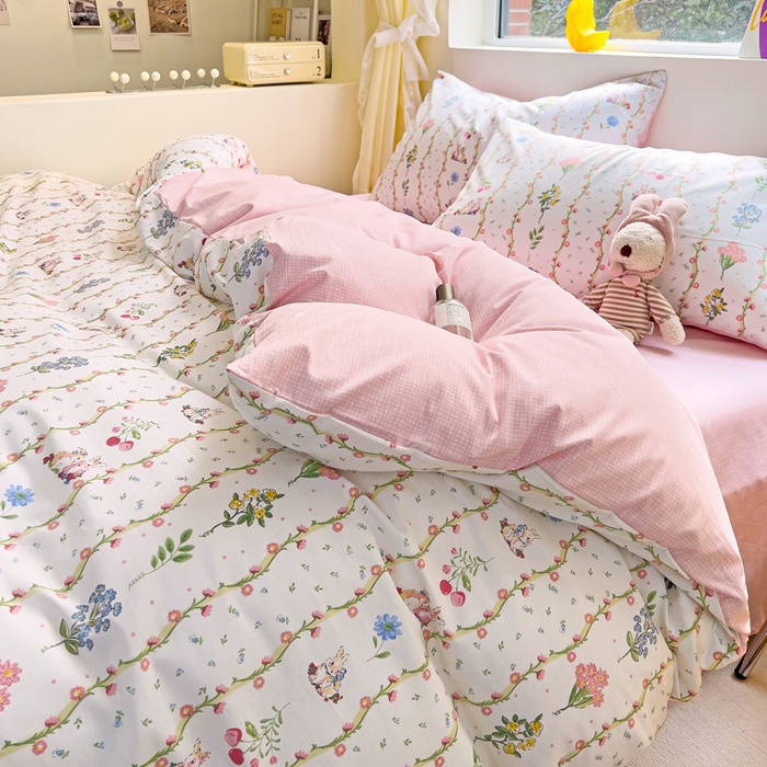 91家纺网 家纺一手货源 找家纺 朵希曼 2026新款全棉印花小清新系列四件套 枝间梦