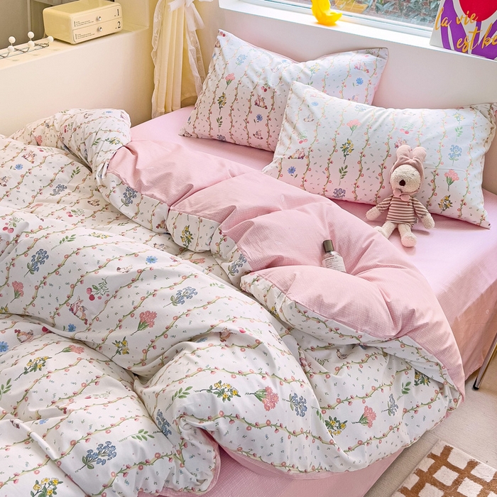 91家纺网 家纺一手货源 找家纺 朵希曼 2026新款全棉印花小清新系列四件套 枝间梦