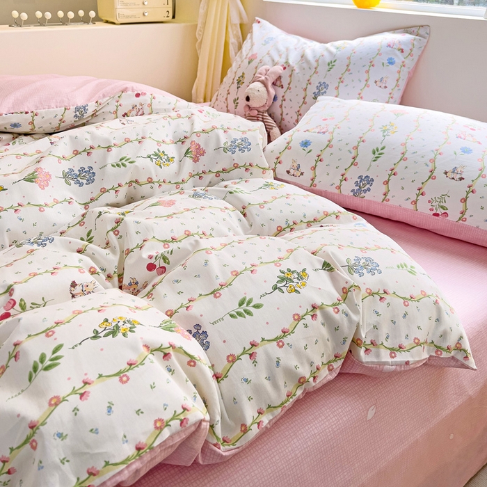 91家纺网 家纺一手货源 找家纺 朵希曼 2026新款全棉印花小清新系列四件套 枝间梦