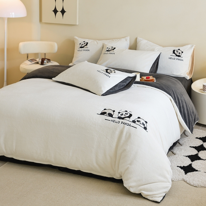 91家纺网 家纺一手货源 找家纺 （总）ONE TWO ONE 121 新品【牛奶绒刺绣四件套】2025毛毯被子四件套单件床单被套床笠珊瑚绒牛奶绒冬被法兰绒兔毛绒panda