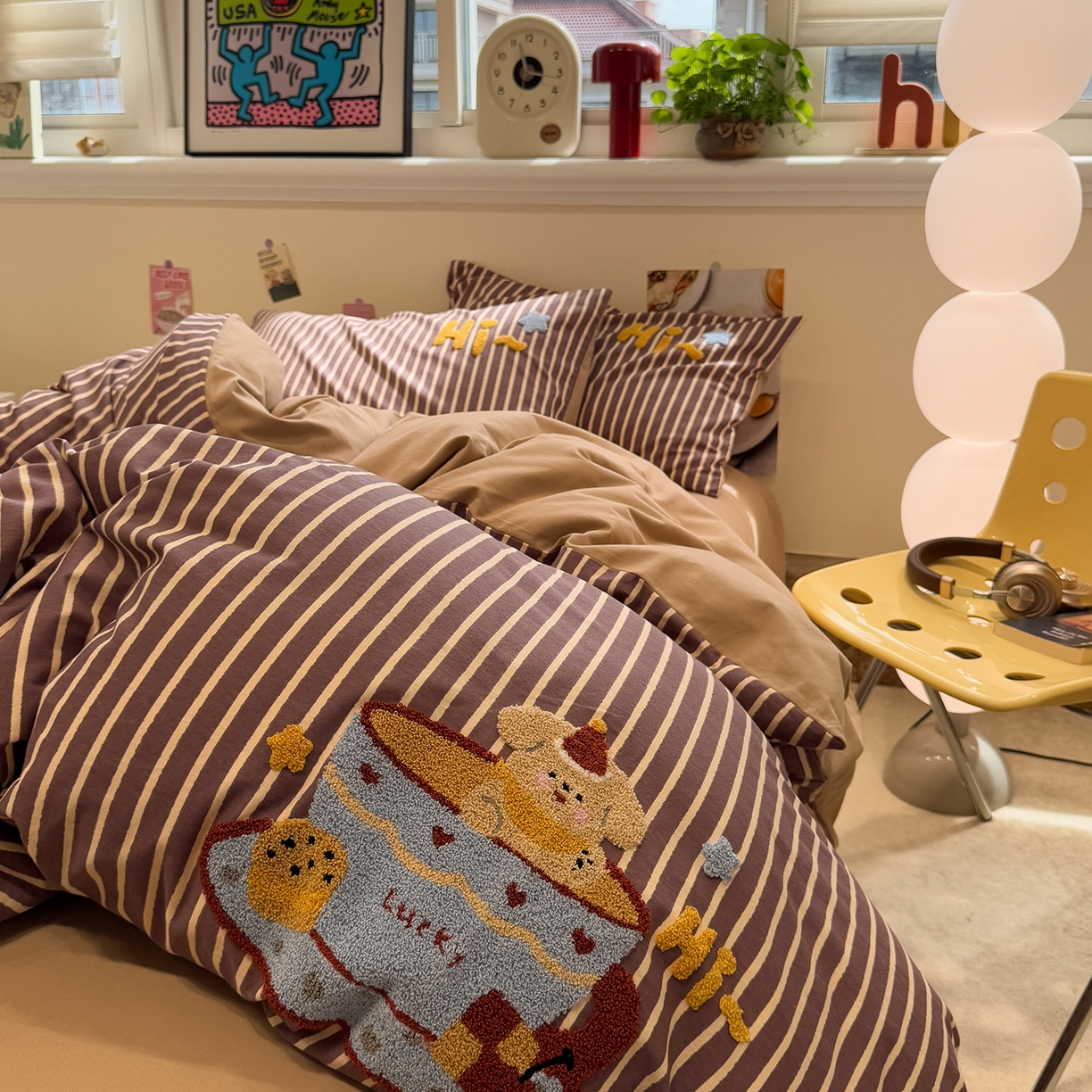 91家纺网 家纺一手货源 找家纺 慕尚家纺 2025新款全棉磨毛毛巾绣四件套 布丁狗