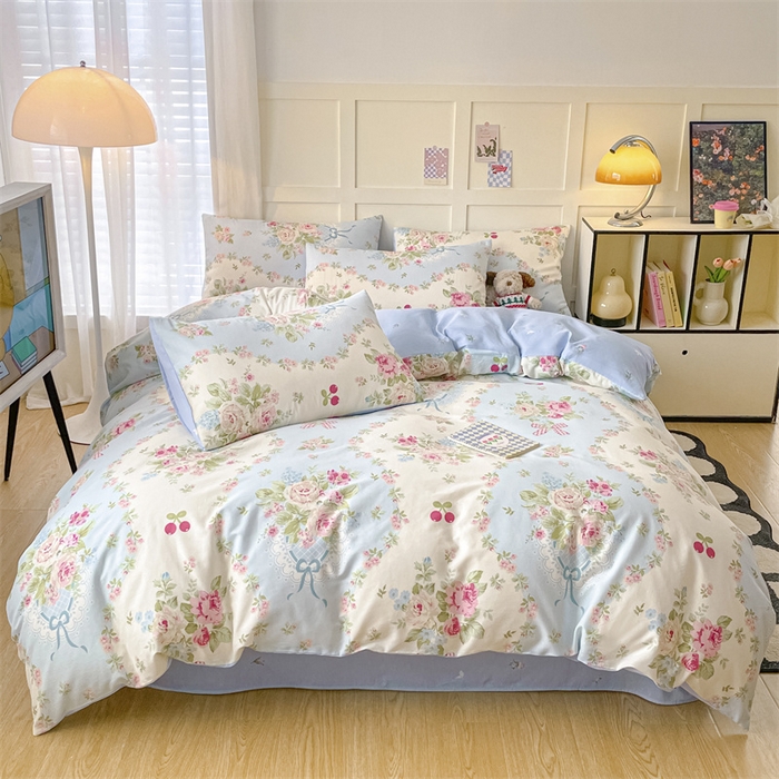 91家纺网 家纺一手货源 找家纺 澜妃 2025春夏新款12868全棉纯棉印花单被套 爱丽丝-蓝