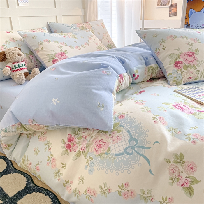 91家纺网 家纺一手货源 找家纺 澜妃 2025春夏新款12868全棉纯棉印花单被套 爱丽丝-蓝