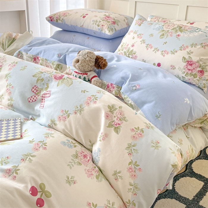 91家纺网 家纺一手货源 找家纺 澜妃 2025春夏新款12868全棉纯棉印花单被套 爱丽丝-蓝