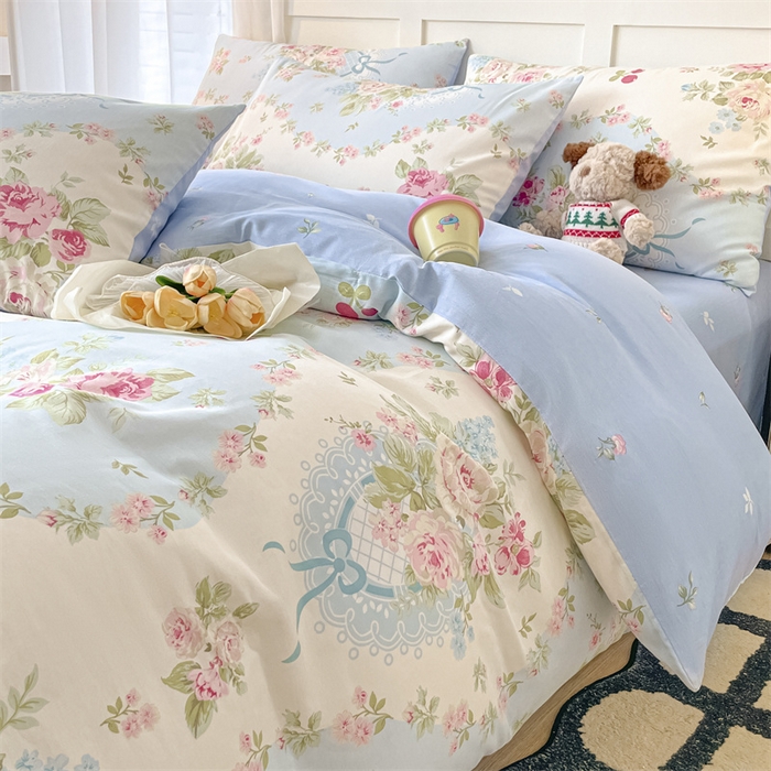 91家纺网 家纺一手货源 找家纺 澜妃 2025春夏新款12868全棉纯棉印花单被套 爱丽丝-蓝