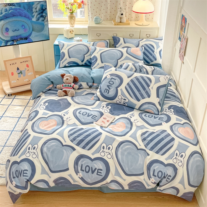 91家纺网 家纺一手货源 找家纺 澜妃 2025春夏新款12868全棉纯棉印花单被套 爱心兔-蓝