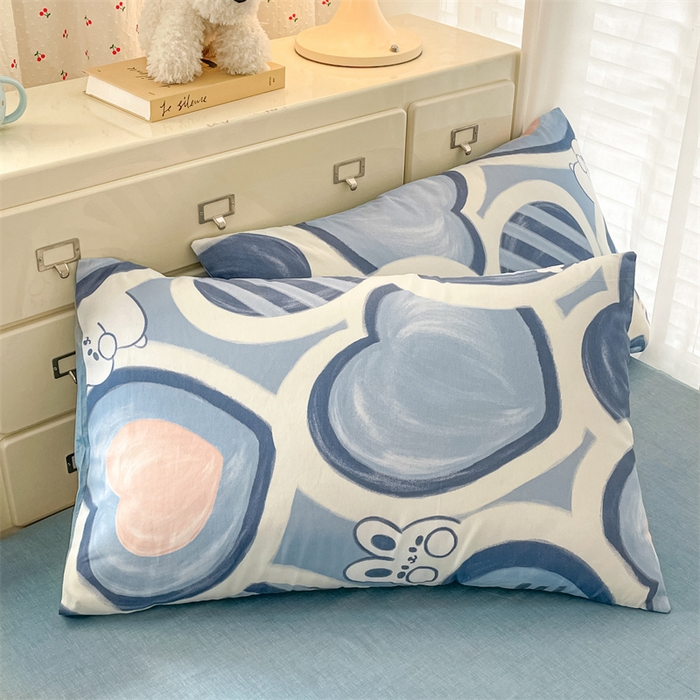 91家纺网 家纺一手货源 找家纺 澜妃 2025春夏新款12868全棉纯棉印花单被套 爱心兔-蓝